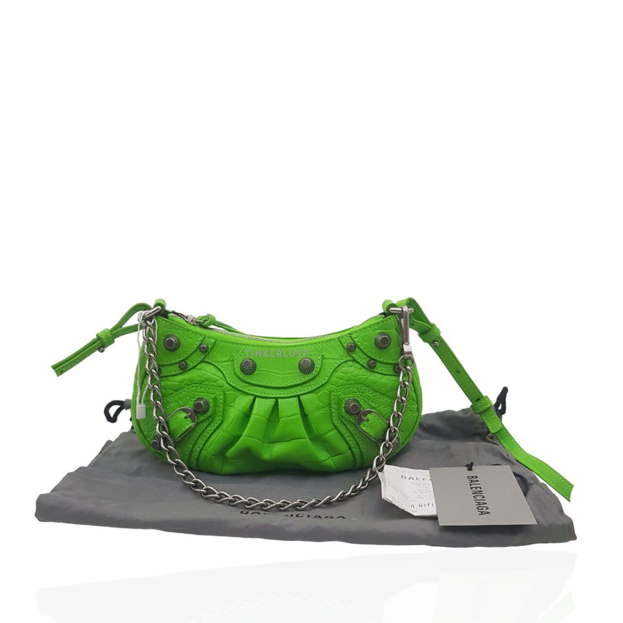 tas sling-bag Balenciaga Le Cagole Mini Croco-Embossed Green